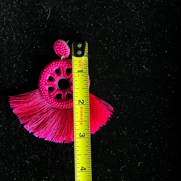 Fuchsia Pink Beaded Drop Dangle Earrings - Picture 4 of 6